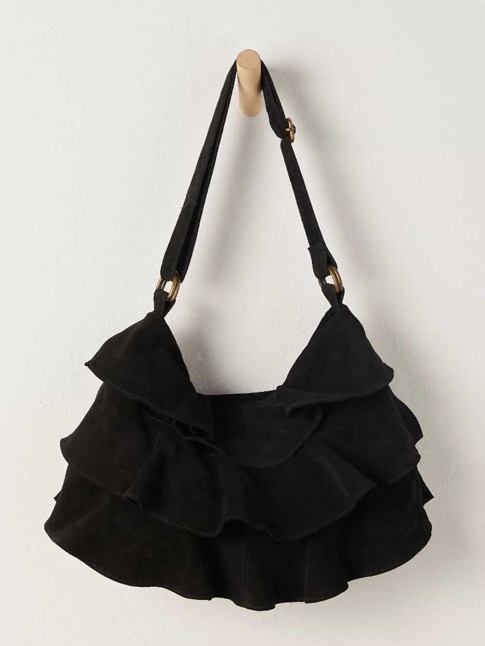 FREE PEOPLE RAE RUFFLE 100% SUEDE LEATHER BAG